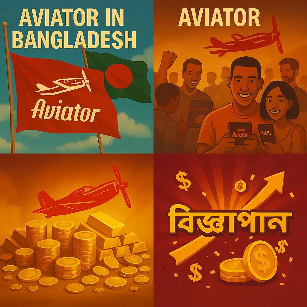 A collage of Aviator gameplay screenshots, mobile app interface, and happy winners